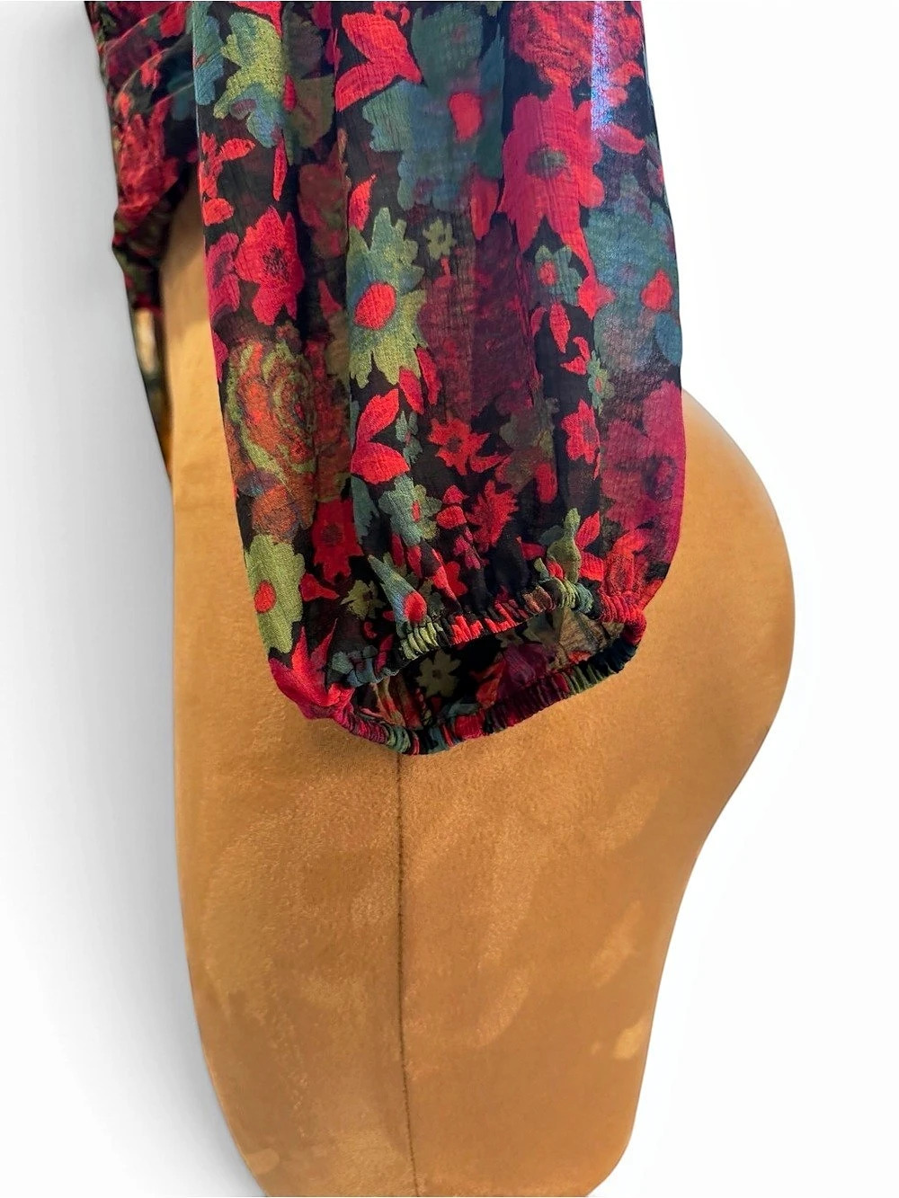 NWOT- Free People Through Oh Lala Top Floral Blouse Black & Red Small - Picture 9 of 13